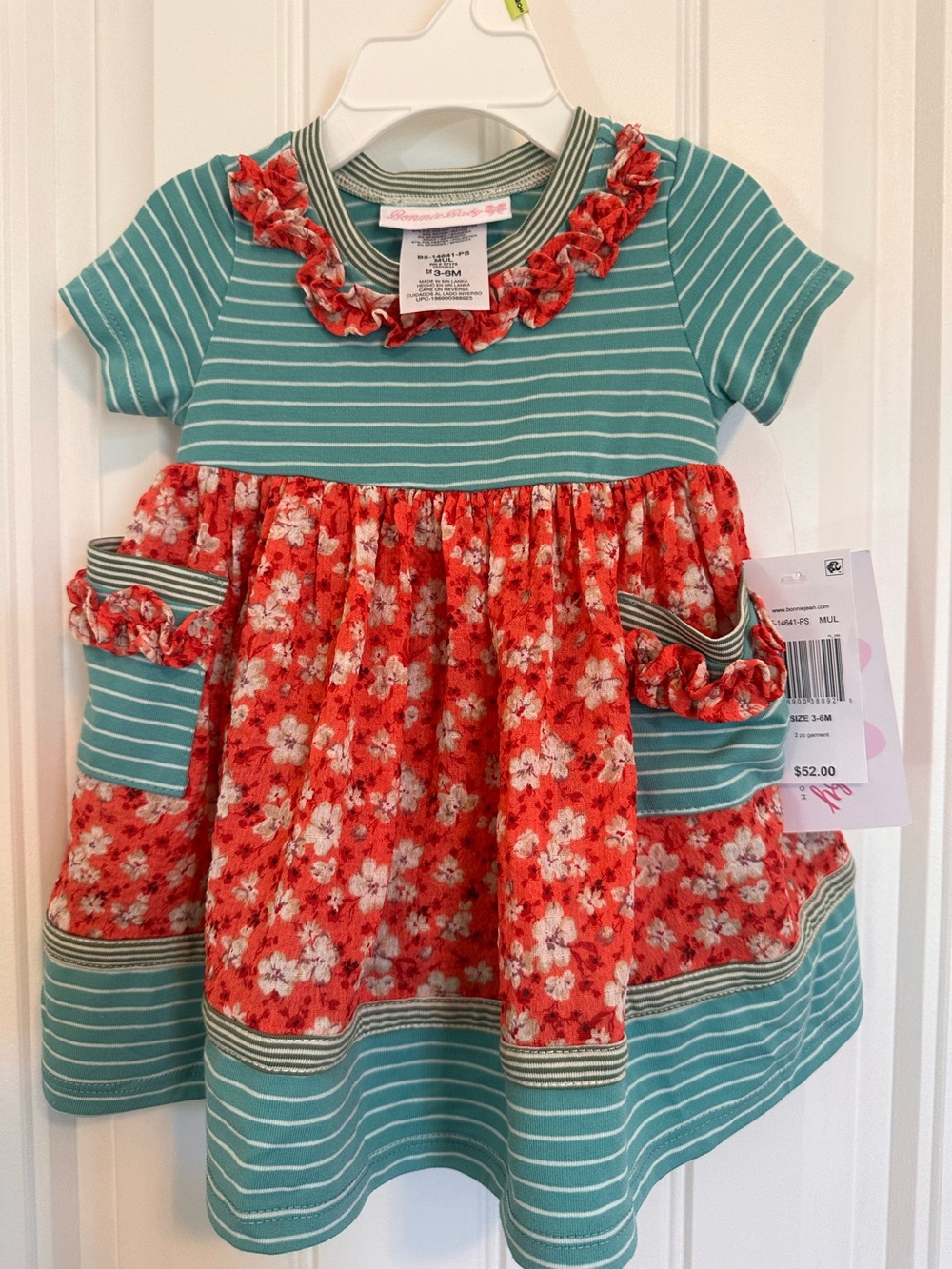 Bonnie Baby Teal and Red Floral Short Sleeve Dress NWT